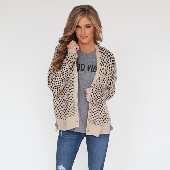 Everly Sweaters - NWT Everly Tan Black Geometric Button Cardigan - L
